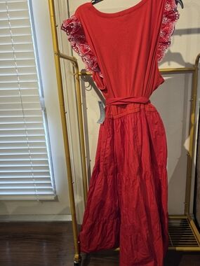 Lane Bryant Red Ruffled Sleeve Maxi Dress